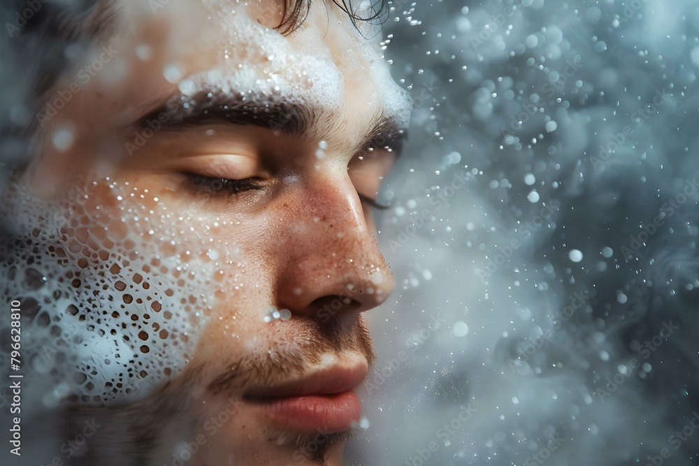 Benefits of Steam Room for Skin Health: Close-up of Man's Face. Concept Steam Benefits, Skin Health, Man's Face, Close-up Shot, Wellness Assistant