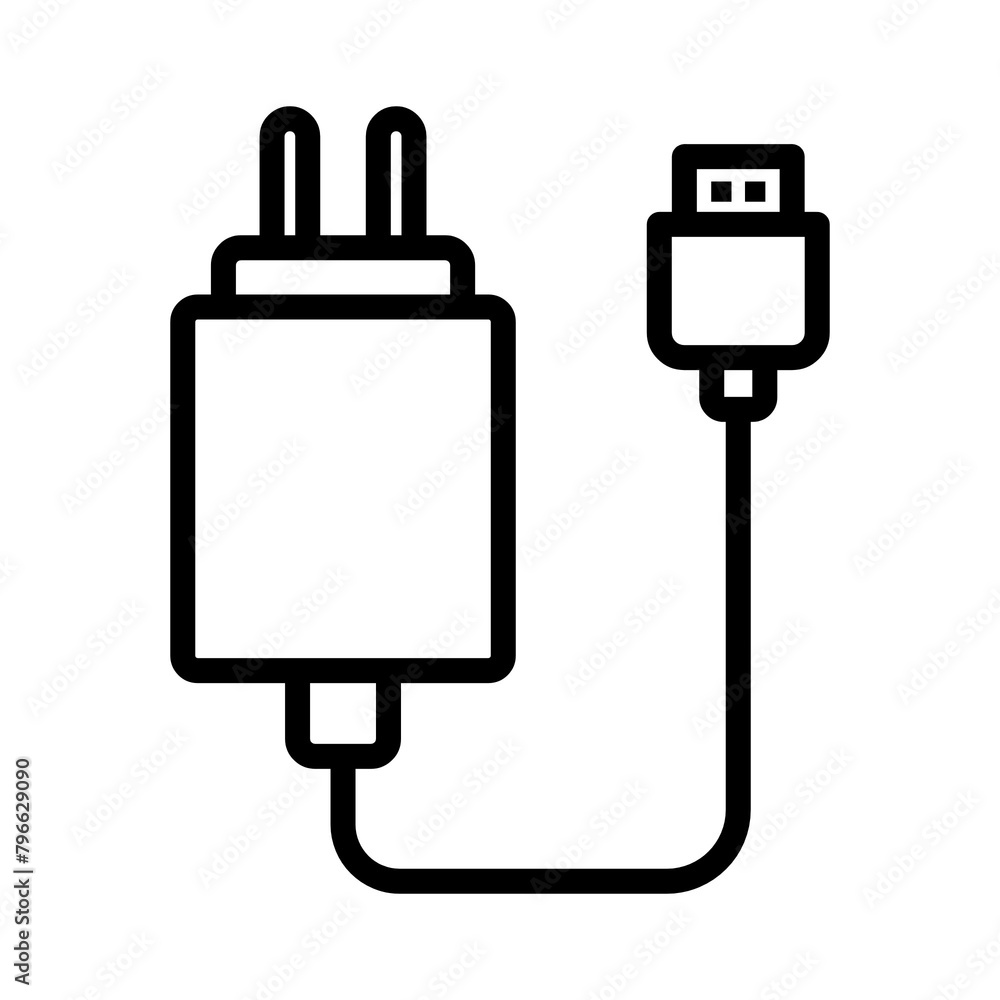 Charger icon in black and outline style Charger icon in black and outline style