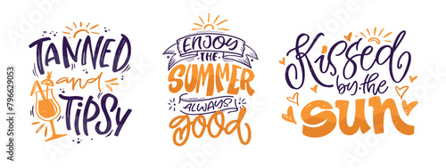 Summer vibes - cute hand drawn doodle lettering quote. Lettering ptint t-shirt design, mug print about summer.