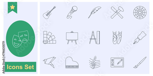 Art, creativity and graphic design icon set symbol collection, logo isolated vector illustration