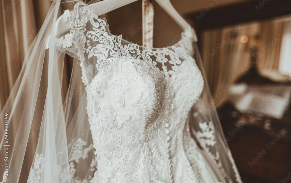 White wedding dresses hanging on hangers, luxury bridal shop boutique - Elegance, Bridal Fashion, Retail Display - Wedding Industry, Fashion Retail