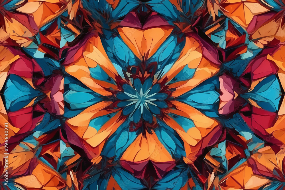  background, kaleidoscope of colored flower,AI generated