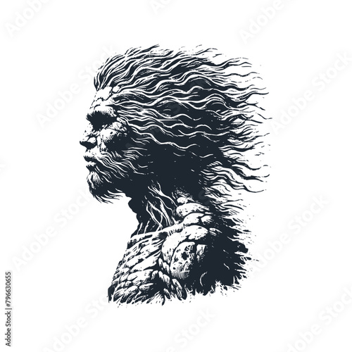The native aborigin man. Black white vector illustration. photo