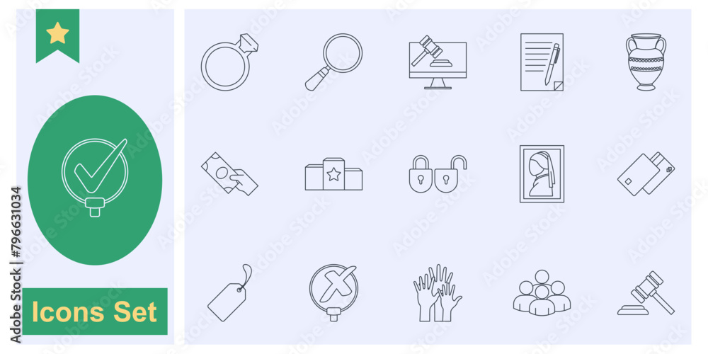 auction icon set symbol collection, logo isolated vector illustration