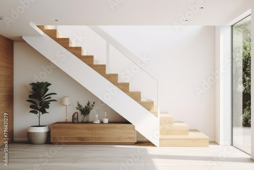 Minimal interior foyer staircase architecture furniture. © Rawpixel.com