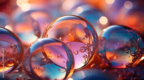 Colorful lights illuminate water bubbles on a surface in this vibrant vector illustration.