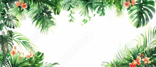 Tropical_plants_and_flowers_border_a_white_background