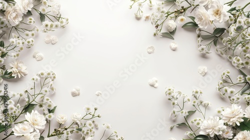 Beautiful gypsophila flowers on white background, flat lay