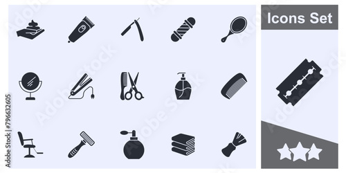 Barber shop icon set symbol collection, logo isolated vector illustration
