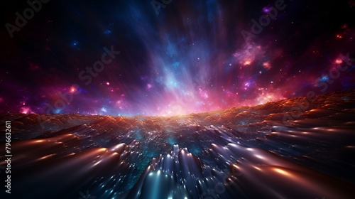 Illustration of a starry space with bright lights and stars