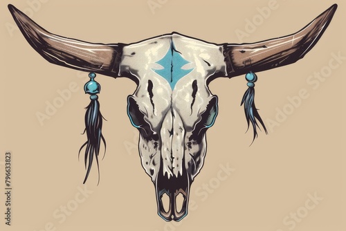 Buffalo Skull Flat Icon, Dead Animal Tribal Totem Symbol, Cow Head Bones Color Illustration