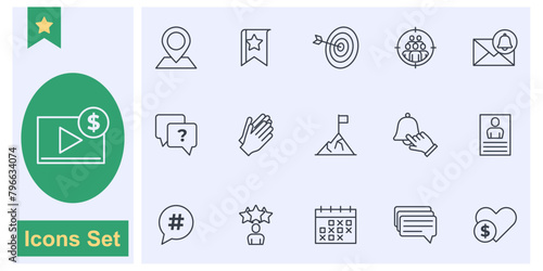 Vlogging, Blog, Blogger, Influencer and video equipment icon set symbol collection, logo isolated vector illustration