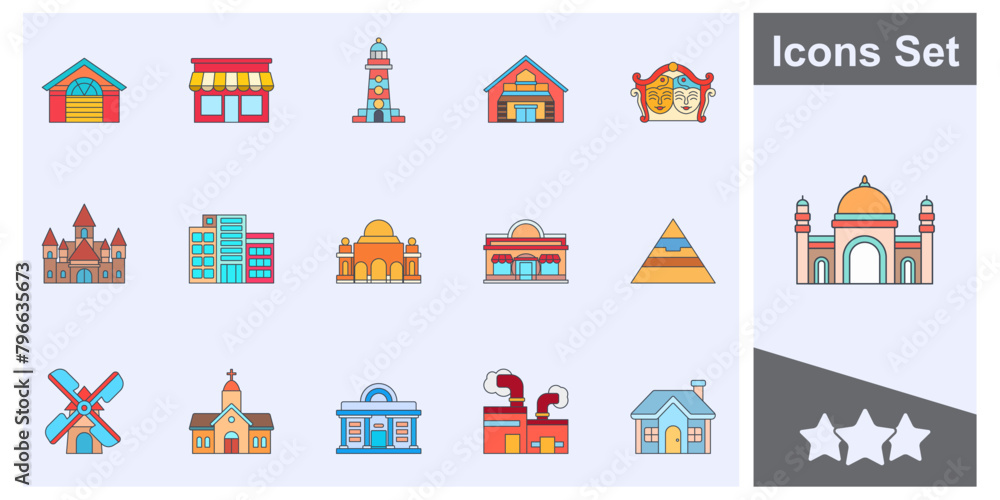 Building icon set symbol collection, logo isolated vector illustration