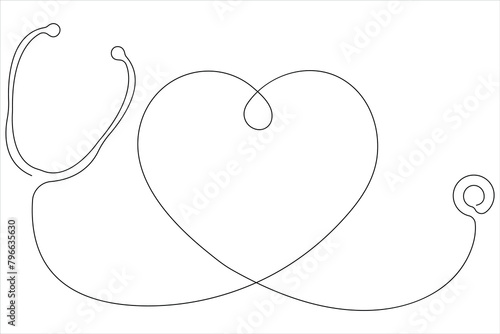  Continuous one line art drawing of stethoscope with heart beat wave outline vector