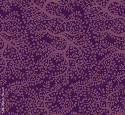 Red beautiful vector tree pattern. Natural wallpaper, floral decoration, illustration. Print design, hand drawn elements. Home decor.