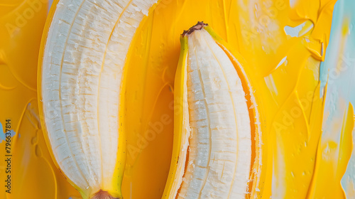 Ripe Banana Unpeeling Against a Bold Yellow Brushstroke Background for Fresh Food Concepts photo