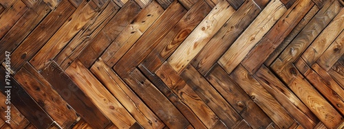 Elegant luxurious bright brown parquet laminate vinyl floor with herringbone pattern, flooring rustic oak wooden - wood timber panel decor texture flooring wall background, top view