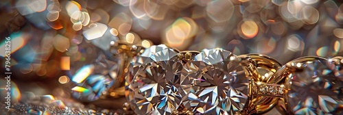 Gold Diamond Jewelry Closeup, Luxury Precious Gift, Marriage Brilliants, Precious Brilliant Jewelry photo