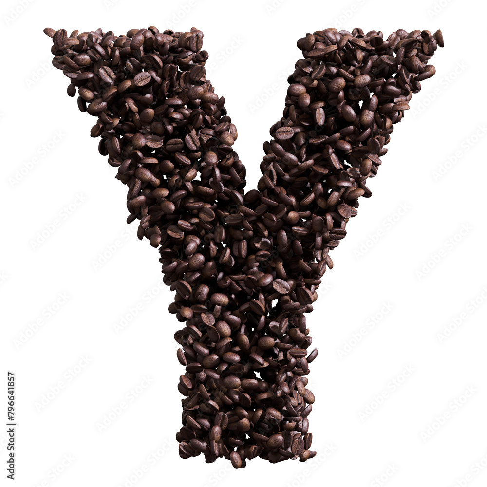 Letter Y alphabet made from coffee beans, 3D render Letter Y alphabet made from coffee beans, 3D render