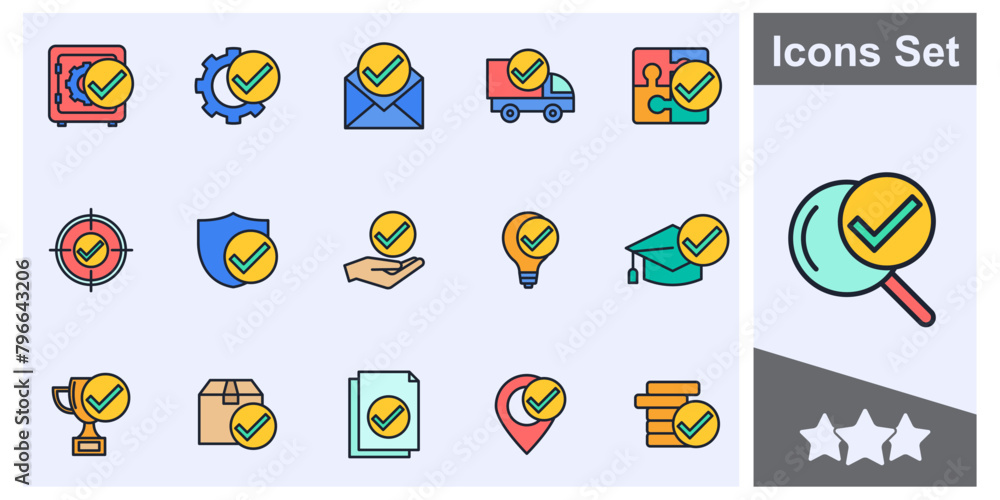 Check Mark Approve concept icon set symbol collection, logo isolated vector illustration