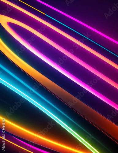 Neon bright straight lines and curves, on a dark background.