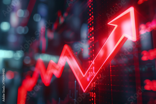 A vibrant red arrow points upwards against a Stock Exchange backdrop, symbolizing financial growth and market trends.