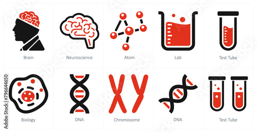 A set of 10 Science and Experiment icons as brain, neuroscience, atom