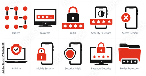 A set of 10 Security icons as pattern, password, login