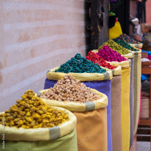 Spices for cooking and tea. Street market in Marrakech, Morocco, Africa. Moroccan cuisine © parkerspics