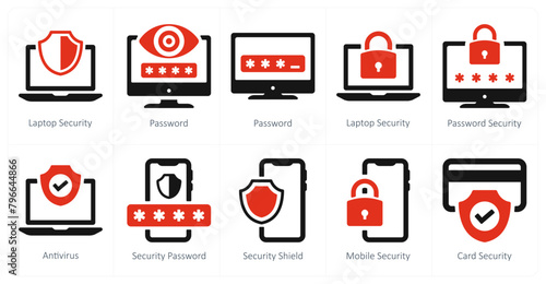 A set of 10 Security icons as laptop security, password, antivirus