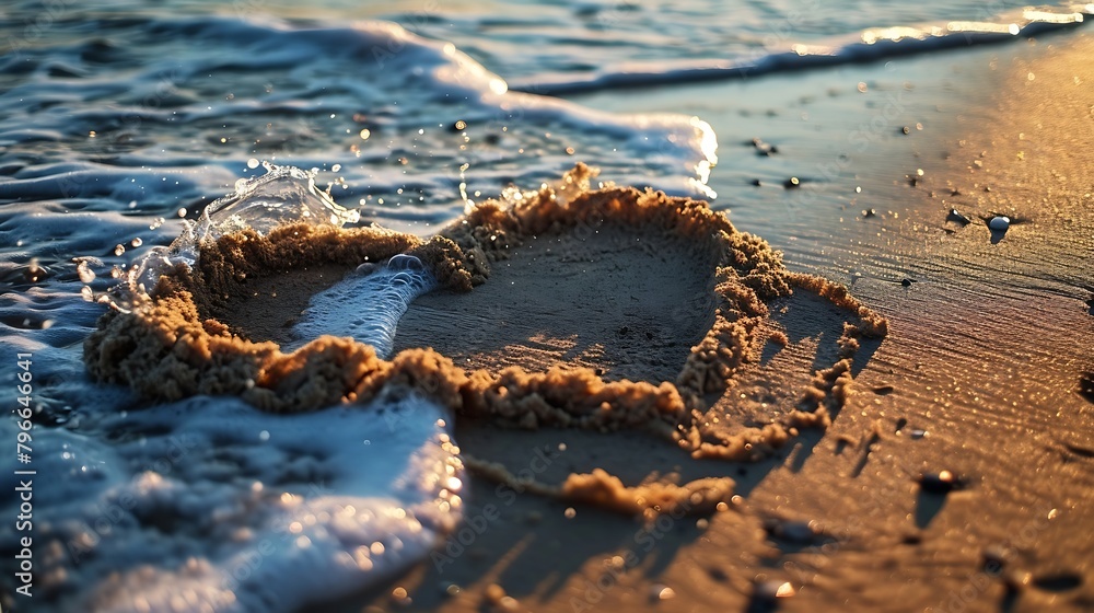 A Heart-Shaped Sand Sculpture with the Ocean Waves Gently Lapping Nearby: A Symbol of Love Crafted by the Shore A Heart-Shaped Sand Sculpture with the Ocean Waves Gently Lapping Nearby: A Symbol of Love Crafted by the Shore