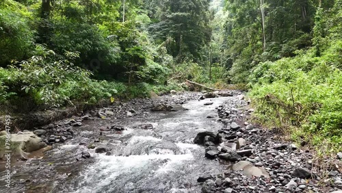 The flowing river is used to irrigate rice fields. location in Senaru Village - North Lombok - Indonesia photo