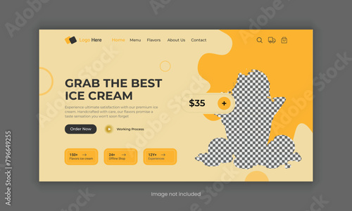 Ice cream website landing page, delicious ice cream website home page, ice cream website header banner design, ice cream landing page hero section design template
