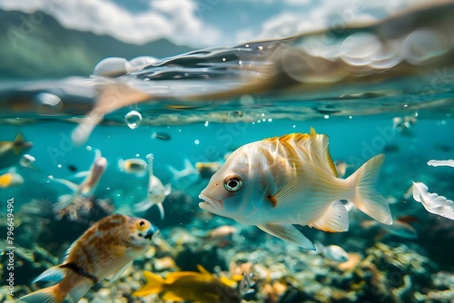 Marine pollution harming ecosystems causing extinction of rare fish species. Concept Marine Pollution, Ecosystems, Extinction, Rare Fish Species, Environmental Impact photo
