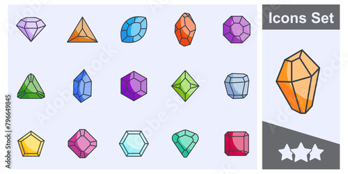 Diamond, gems, jewel crystal stones icon set symbol collection, logo isolated vector illustration
