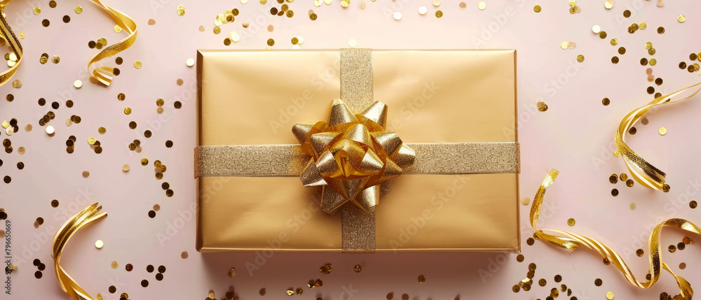 Happy Holidays mock up with gift box on beige. Celebration greeting background with presents, confetti, decorations. Flat lay. Top view. Generative Ai Happy Holidays mock up with gift box on beige. Celebration greeting background with presents, confetti, decorations. Flat lay. Top view. Generative Ai
