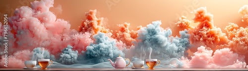 Morning tea ceremony in 3D pop style with the steam forming whimsical shapes photo