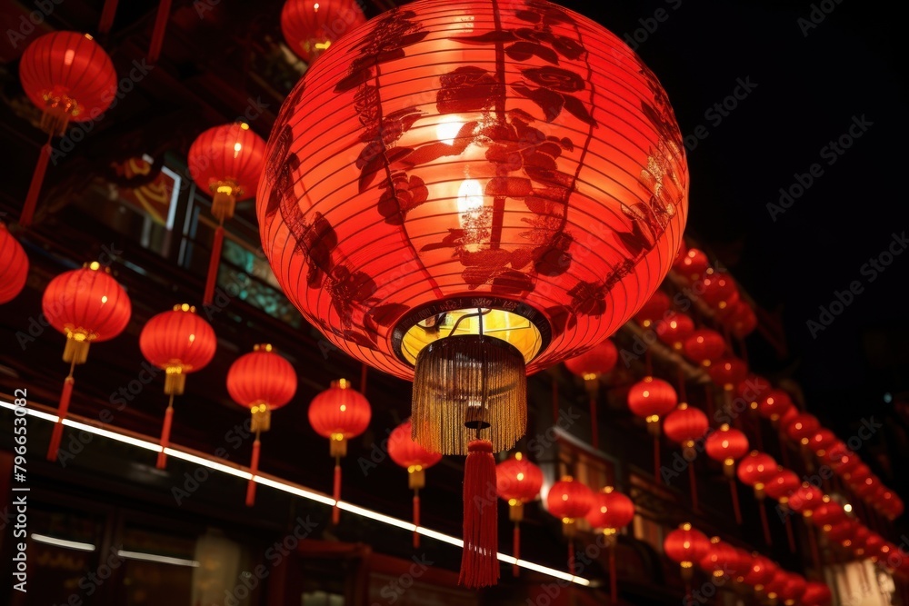 Chinese red lantern illuminated festival night. Chinese red lantern illuminated festival night.