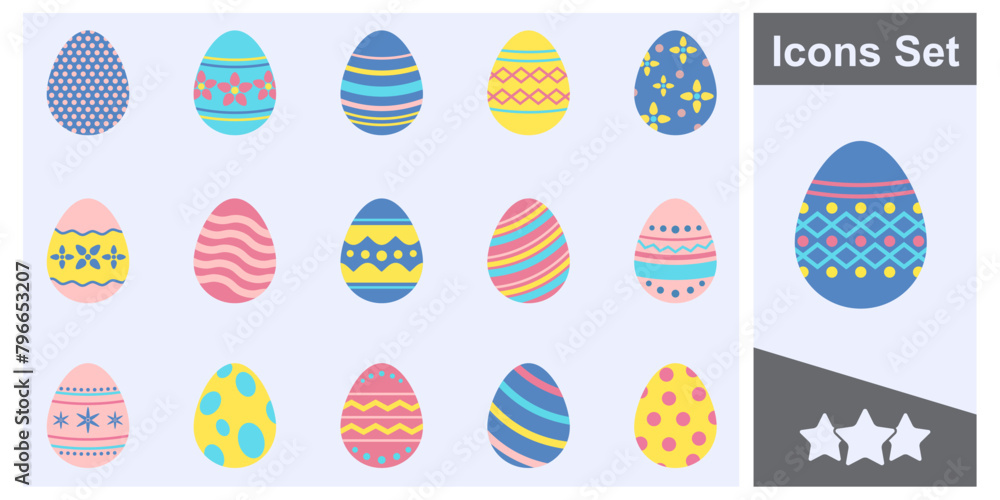 Easter eggs icon set symbol collection, logo isolated vector illustration