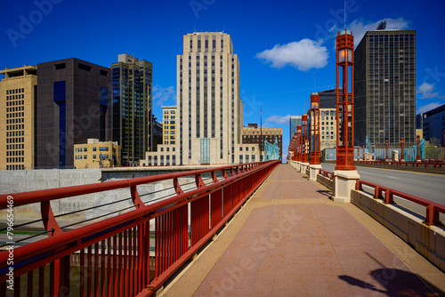 St. Paul City in Minnesota, skyline, skyscrapers, and Wabasha Street Bridge over the Mississippi River in the Upper Midwestern United States © Naya Na