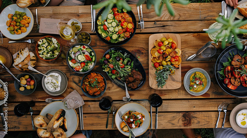 A rustic table spread with a Mediterranean feast, highlighting the warmth of shared meals.