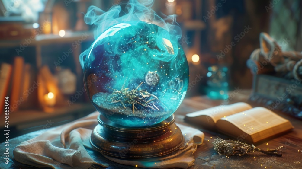 A glowing crystal ball swirling with ethereal mist containing a secret blend of enchanted herbs and es that only the most skilled . . A glowing crystal ball swirling with ethereal mist containing a secret blend of enchanted herbs and es that only the most skilled . .