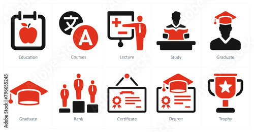 A set of 10 School and Education icons as education, courses, lecture