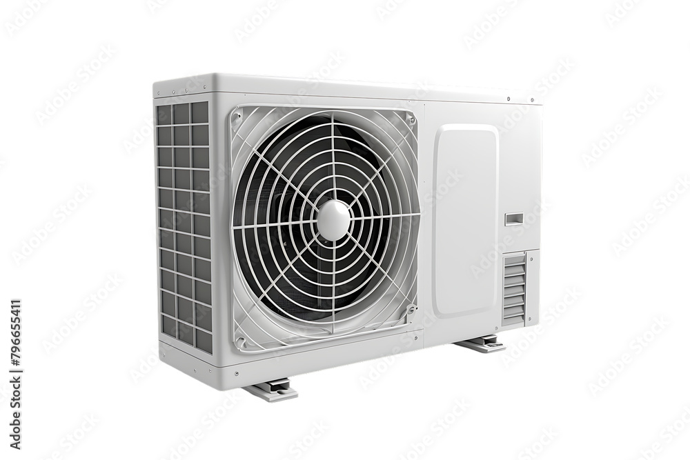 A photo of an outdoor air conditioner with white background A photo of an outdoor air conditioner with white background