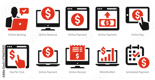 A set of 10 finance icons as online banking, online revenue, online payment