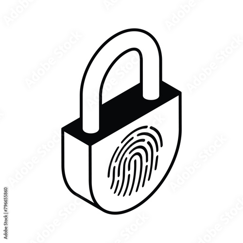 Editable isometric icon of fingerprint lock, smart authentication 