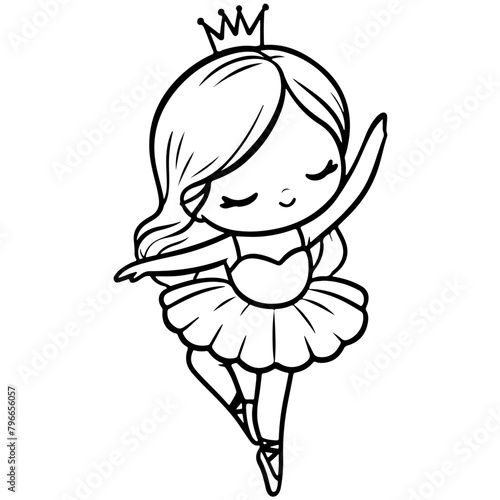 cute girl Princess ballet dancer The Releve Pose: The princess rises onto the balls of her feet, arms in a high fifth position, showcasing her strength and poise