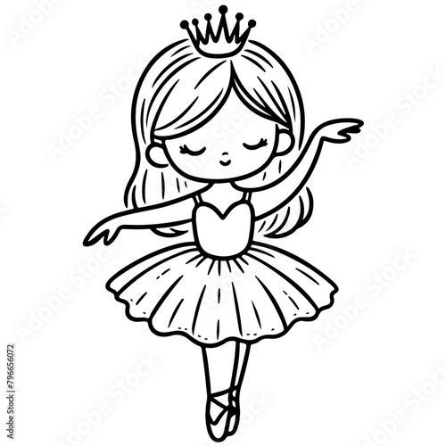 cute girl Princess ballet dancer performing a delicate port de bras, moving her arms in a series of graceful gestures while standing in a ballet position