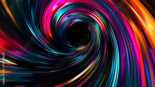 An abstract 3D background circling around its axis in vibrant colors on black background 