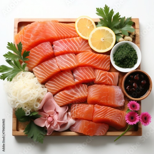 fresh raw salmon sashimi platter